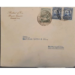 L) 1926 COLOMBIA, SANTANDER 4C, BLUE, GREEN, SCADTA, AIRPLANE, NATURE, 50C, CIRCULATED COVER FROM BOGOTA TO