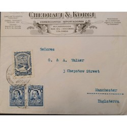 L) 1928 COLOMBIA, BLUE, C, SANTANDER, SCADTA, AIRPLANE, 30C, NATURE, AIRMAIL, CIRCULATED COVER FROM COLOMBIA TO ENGLAND