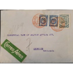 L) 1924 COLOMBIA, SCADTA, 50C, AIRPLANE, NATURE, RIVER, GREEN, COAT OF ARMS, BLUE, 3C, AIRMAIL, CIRCULATED COVER FROM