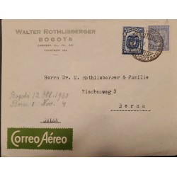 L) 1930 COLOMBIA, COAT OF ARMS, 8C, BLUE, SCADTA, RIVER, NATURE, CIRCULATED COVER FROM BOGOTA TO SWITZERLAND, AIRMAIL