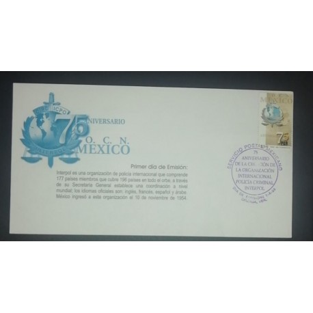 A) 1998, MEXICO, 75 ANNIVERSARY OF INTERPOL, FDC, CRIMINAL POLICE