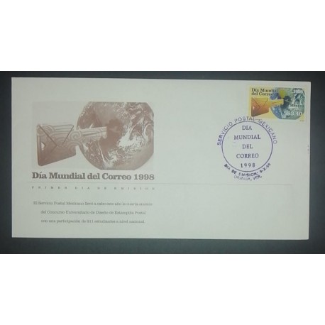 A) 1998, MEXICO, WORLD POST DAY, FDC, ROUND CANCELLATION STAMP, XF