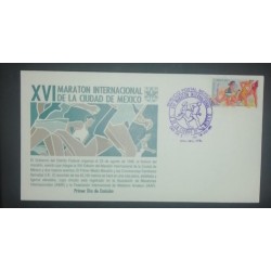 A) 1998, MEXICO, MEXICO CITY MARATHON, FDC, CANCELLATION STAMP IN BLUE, XF