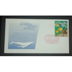 A) 1998, MEXICO, FISHES OF DIFFERENT COLORS, FDC, RED SQUARE CANCELLATION STAMP