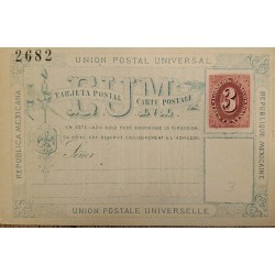 J) 1882 MEXICO, NUMERAL, 3 CENTS, EAGLE, UNIVERSAL POSTAL UNION, POSTAL STATIONARY, POSTCARD