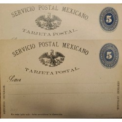 J) 1885 MEXICO, NUMERAL, 5 CENTS BLUE, EAGLE, INTERIOR SERVICE, SET OF 2 POSTCARD, POSTAL STATIONARY