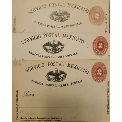 J) 1885 MEXICO, NUMERAL, 2 CENTS ORANGE, EAGLE, SET OF 3 POSTCARD, POSTAL STATIONARY