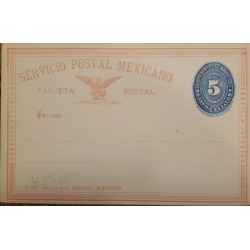 J) 1890 MEXICO, NUMERAL, 5 CENTS BLUE, EAGLE, INTERIOR SERVICE, POSTCARD, POSTAL STATIONARY