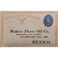 J) 1880 MEXICO, NUMERAL, 5 CENTS BLUE, EAGLE, INTERIOR SERVICE, POSTCARD, POSTAL STATIONARY