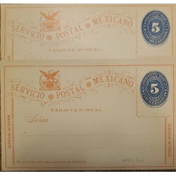 J) 1895 MEXICO, NUMERAL 5 CENTS BLUE, EAGLE, INTERIOR SERVICE, SET OF 2, POSTCARD, POSTAL STATIONARY