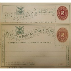 J) 1885 MEXICO, NUMERAL 2 CENTS ORANGE, EAGLE, SET OF 2 POSTCARD, POSTAL STATIONARY, UNIVERSAL POSTAL UNION