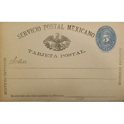 J) 1887 MEXICO, NUMERAL 5 CENTS BLUE, INTERIOR SERVICE, POSTAL STATIONARY, POSTCARD