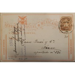 J) 1896 MEXICO, LETTER ON CARRIER, EAGLE, POSTCARD, POSTAL STATIONARY, INTERIOR SERVICE, CIRCULATED COVER, FROM MEXICO