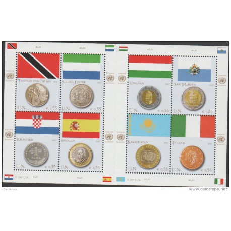 A) 2007 UNITED NATIONS-VIENNA, COINS AND FLAGS, MNH