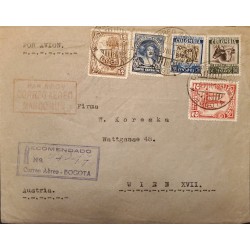 L) 1930 COLOMBIA, COLON, 20C, BLUE, COFFEE, CATTLE RAISING, PETROLEUM, AIRMAIL, CIRCULATED COVER FROM COLOMBIA TO AUSTRIA