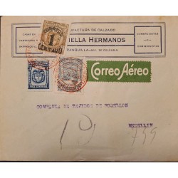 L) 1926 COLOMBIA, COAT OF ARMS, 3C, BLUE, BROWN, OVERPRINT 1 CENTAVO, SCADTA, RED, 15C, NATURE, AIRPLANE, RIVER, AIRMAIL
