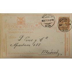 J) 1898 MEXICO, LETTER ON CARRIER, EAGLE, POSTCARD, POSTAL STATIONARY, INTERIOR SERVICE, CIRCULATED