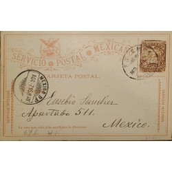 J) 1895 MEXICO, LETTER ON CARRIER, EAGLE, POSTCARD, POSTAL STATIONARY, INTERIOR SERVICE, CIRCULATED