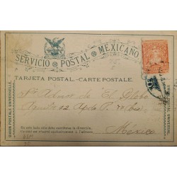 J) 1888 MEXICO, LETTER ON CARRIER, EAGLE, POSCARD, POSTAL STATIONARY, CIRCULATED COVER, FROM MEXICO