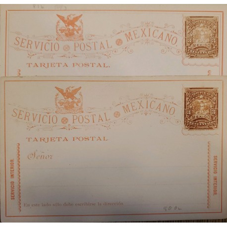 J) 1887 MEXICO, LETTER ON CARRIER, EAGLE, INTERIOR SERVICE, SET OF 2 POSTCARD, POSTAL STATIONARY