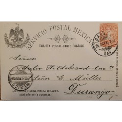 J) 1899 MEXICO, LETTER ON CARRIER, EAGLE, POSTCARD, POSTAL STATIONARY, CIRCULATED COVER, FROM OAXACA TO DURANGO