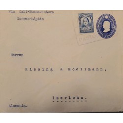 L) 1921 COLOMBIA, COLON, BLUE, 4 CENTAVOS, SANTANDER, VIA CALI-BUENAVENTURA, CIRCULATED COVER FROM COLOMBIA TO GERMANY