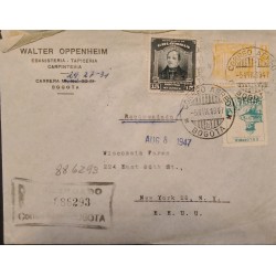L) 1947 COLOMBIA, SAN SEBASTIAN FORT CARTAGENA, ANDRES BELLO, 15C, COMMUNICATIONS PALACE, AIRMAIL, CIRCULATED COVER