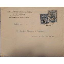 L) 1923 COLOMBIA, SCADTA, NATURE, RIVER, BLUE, AIRPLANE, 30C, SANTANDER, DRUGSTORE, CIRCULATED COVER FROm