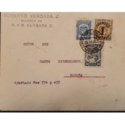 L) 1926 COLOMBIA, SCADTA, 30C, NATURE, AIRPLANE, COAT OF ARMS, 3C, BLUE, BROWN, OVERPRINT 1 CENTAVO, AIRMAIL, HONDA