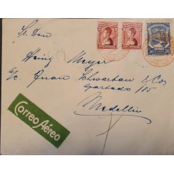 L) 1929 COLOMBIA, NARIÑO, BLUE, 2 CENTAVOS, SCADTA, 30C, BLUE, AIRPLANE, NATURE, AIRMAIL, CIRCULATED COVER FROM