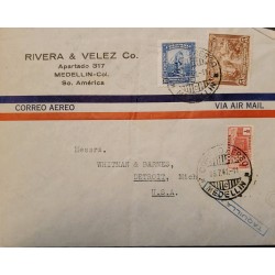 L) 1941 COLOMBIA, COFFEE, 5C, BROWN, PALM, MONUMENT PRE-COLOMBIAN, BLUE, 30C, COMMUNICATIONS PALACE, RED, 1/2C, AIRMAIL