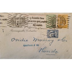 L) 1927 COLOMBIA, SANTANDER, 4C, BLUE, SCADTA, RIVER, NATURE, 10C, GREEN, 5C, ORANGE, HONDA, XF