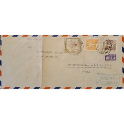 L) 1947 COLOMBIA, COLOMBIAN ORCHIDS, NATURE, 10C, ORANGE, COMMUNICATIONS PALACE, PURPLE, 1C, AIRMAIL, CIRCULATED
