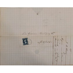 J) 1875 MEXICO, HIDALGO'S HEAD, 25 CENTS BLUE, CIRCULATED COVER, FROM OAXACA TO MEXICO