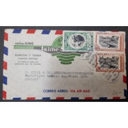 A) 1951, COSTA RICA, AIRMAIL, FROM SAN JOSE TO GERMANY, SAN ISIDRO BATTLEY TRENCH AND NATIONAL AGRICULTURAL FAIR