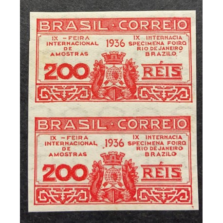 L) 1936 BRAZIL, DIE PROOFS, IX INTERNATIONAL FAIR OF AMOSTRAS, RED, COAT OF ARMS, 200 REIS