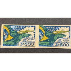 L) 1937 BRAZIL, PROOFS, AIRPLANE, FLAG, GREN, BLUE, YELLOW, AIRMAIL, 3.500 REIS
