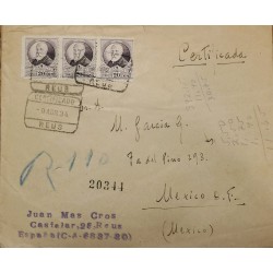 A) 1934, SPAIN, FROM REUS TO MEXICO D.F, CERTIFIED, PI MARGAL STAMPS