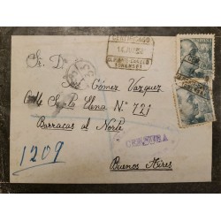 A) 1950, SPAIN, CENSORSHIP, COVER SHIPPED TO BUENOS AIRES- AREGENTINA, CERTIOFIED 33, GRAL FRANCO STAMPS
