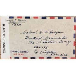 L) 1943 COSTA RICA, UN COLON, RED, MANUEL AGUILAR, ALLEGORY OF FLIGHT SCOTT AP9, AIRMAIL, CIRUCLATED COVER