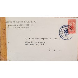 L) 1945 COSTA RICA, FRANCISCO MORAZAN, 15 CENTS, RED, AIRMAIL, CIRCULATED COVER FROM COSTA RICA TO USA