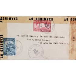 L) 1943 COSTA RICA, MAP, RED, COCO ISLAND, BOAT, FALG, 5 CENTS, BLUE, CENSORSHIP, AIRMAIL CIRCULATED COVER FROM COSTA RICA