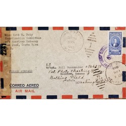L) 1943 COSTA RICA, FRANCISCO MARIA OREAMUNO, BLUE, 60 CENTS, AIRMAIL, CIRCULATED COVER FROM COSTA RICA TO USA
