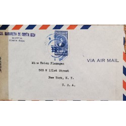 L) 1944 COSTA RICA, FRANCISCO MARIA OREAMUNO, BLUE, 60 CENTS, AIRMAIL, CIRCULATED COVER FROM COSTA RICA TO USA