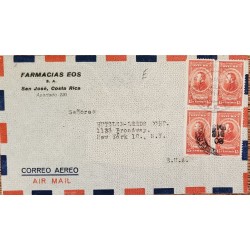 L) 1943 COSTA RICA, FRANCISCO MORAZAN, 15 CENTS, RED, CIRCULATED COVER FROM COSTA RICA TO USA