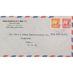 L) 1948 COSTA RICA, ROOSEVELT, 25 CENTS, ORANGE, 10C, RED&PINK, AIRMAIL, CIRCULATED COVER FROM COSTA RICA TO USA