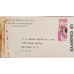 L) 1946 COSTA RICA, COCO ISLAND, RED, 10C, FLAG, CENSORSHIP, AIRMAIL, CIRCULATED COVER FROM COSTA RICA TO USA
