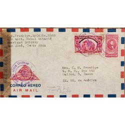 L) 1945 COSTA RICA, PAN AMERICAN HEALTH DAY, 10C, TRIANGLE, RED, TREE, MANUEL AGUILAR, 40C, OVERLOAD, AIRMAIL, CIRCULATE