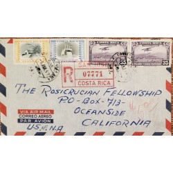L) 1957 COSTA RICA, NATIONAL INDUSTRIES, SUGAR, OILS AND FATS, MAIL PLANE ABOUT TO LAND,35C, PURPLE, AIRMAIL