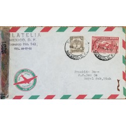 J) 1944 MEXICO, OPEN BY EXAMINER, TOWER OF LOS REMEDIOS, EAGLE MAN OVER MOUNTAINS, MULTIPLE STAMPS